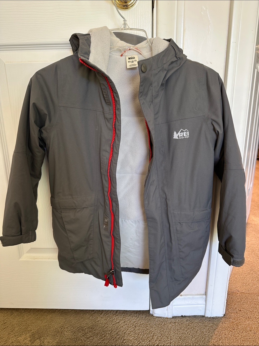 REI Kids Gray Hooded Insulated Jacket